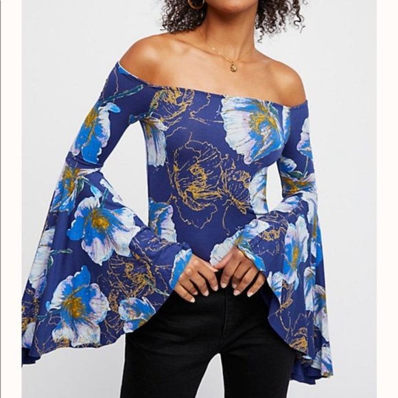 We The Free Tops - Free People Printed Birds of Paradise Bell Sleeve